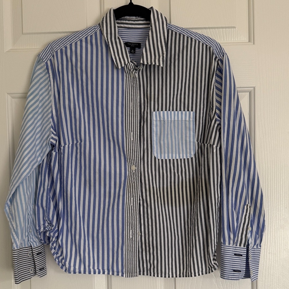 Talbots Multiple Blue Striped Cropped Button Down… - image 1